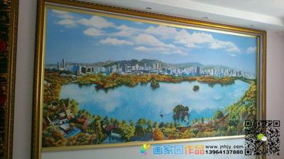 济南泉城鸟瞰图设计手绘