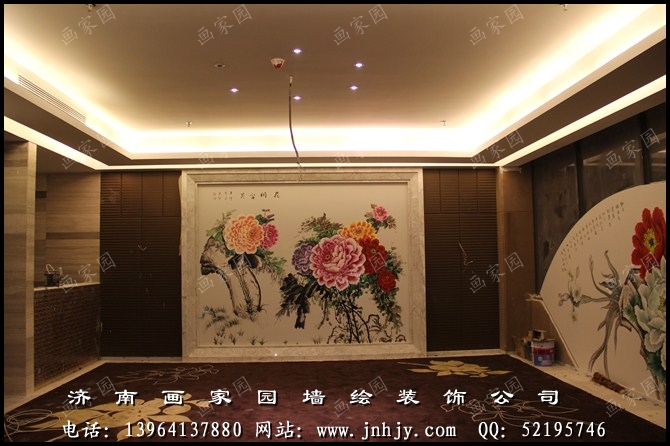 工笔牡丹墙绘画 工笔牡丹墙绘画